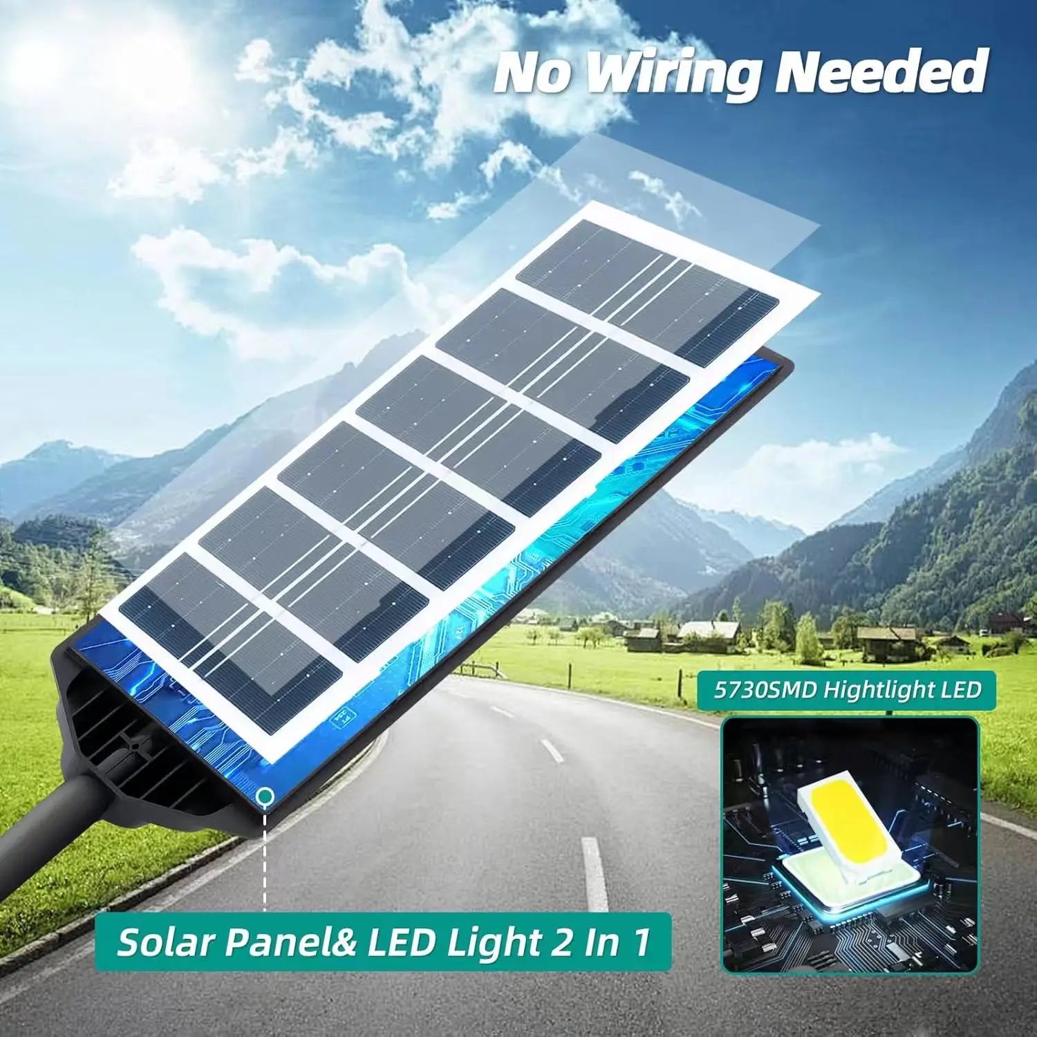 مصباح LED يعمل بالطاقة الشمسية 100000 لومن للاستخدام التجاري في الهواء الطلق من الغسق إلى الفجر، مصباح شارع يعمل بالطاقة الشمسية، مصباح منطقة الطريق، إضاءة أمان للفناء الخلفي مقاومة للماء