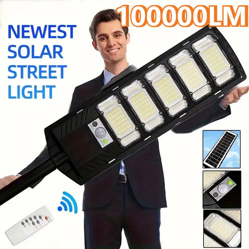 مصباح LED يعمل بالطاقة الشمسية 100000 لومن للاستخدام التجاري في الهواء الطلق من الغسق إلى الفجر، مصباح شارع يعمل بالطاقة الشمسية، مصباح منطقة الطريق، إضاءة أمان للفناء الخلفي مقاومة للماء